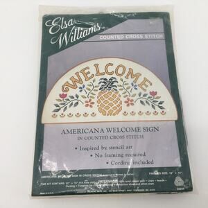 VTG Elsa Williams Americana Welcome Sign Pineapple Counted Cross Stitch Kit